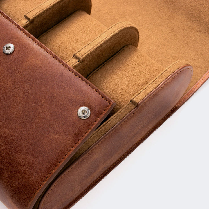 Watch Case - 6 Watches Tobacco Leather Roll