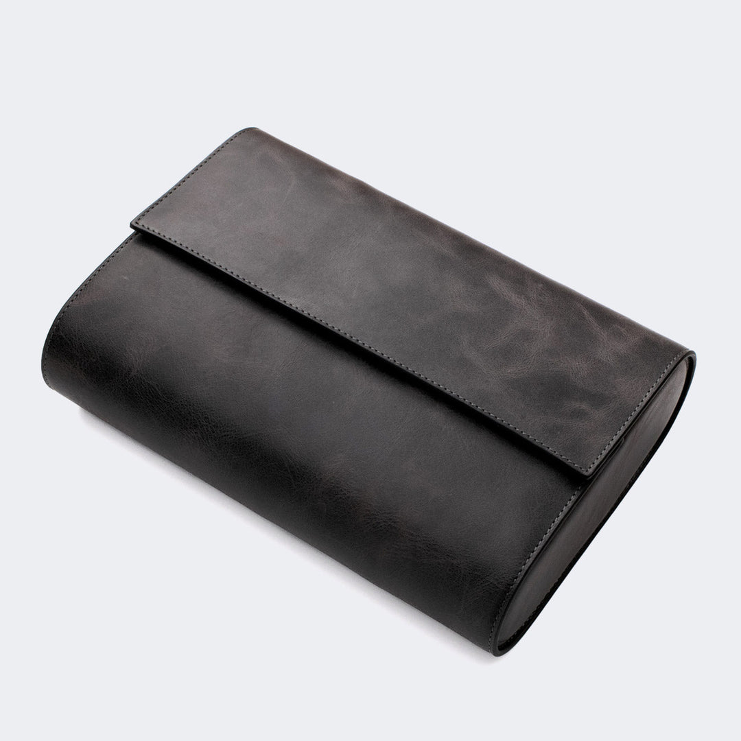 Watch Case - 8 Watches Coal Leather Roll