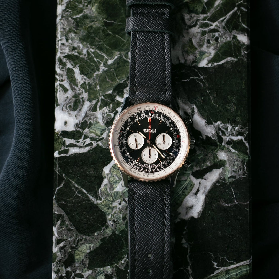 Custom Made Leather Watch Strap - Piano Black Saffiano