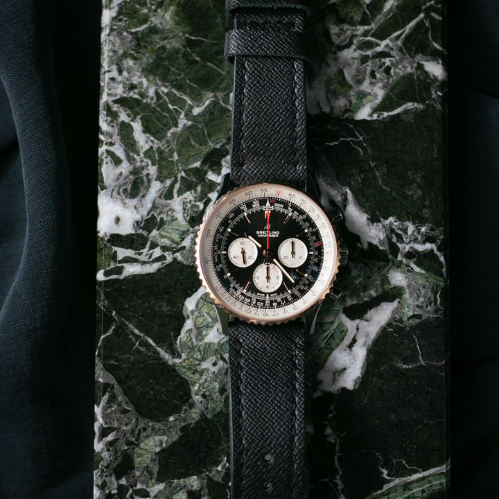 Custom Made Leather Watch Strap - Piano Black Saffiano