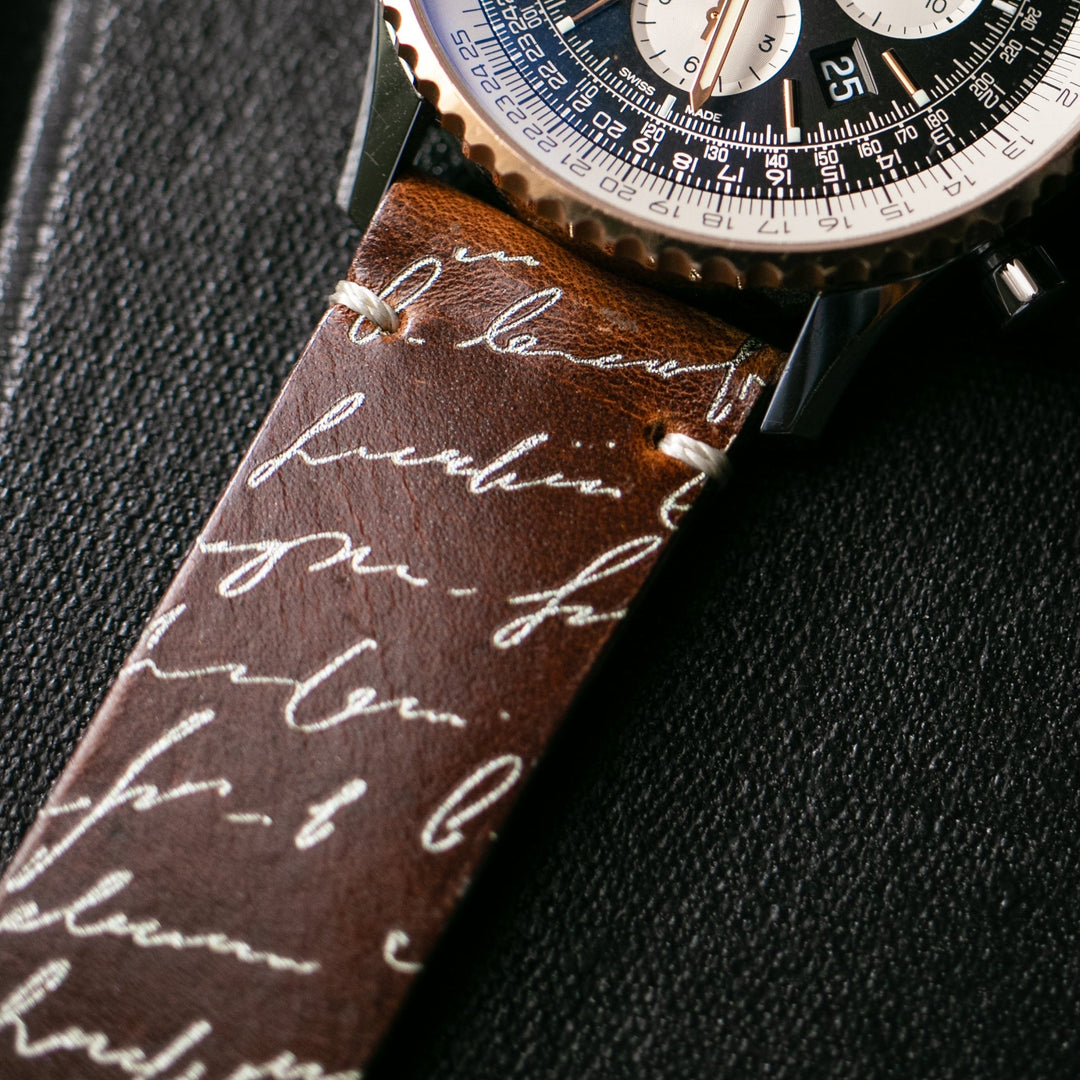 Scritto White - Leather Watch Strap - Antique Brown