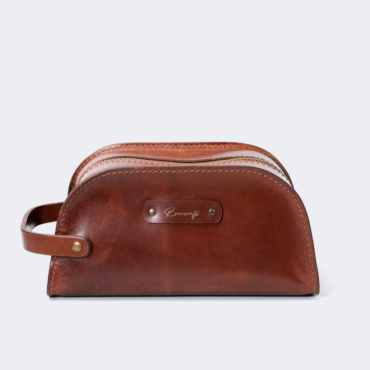 Leather Dopp Kit - Toiletry Bag Brown
