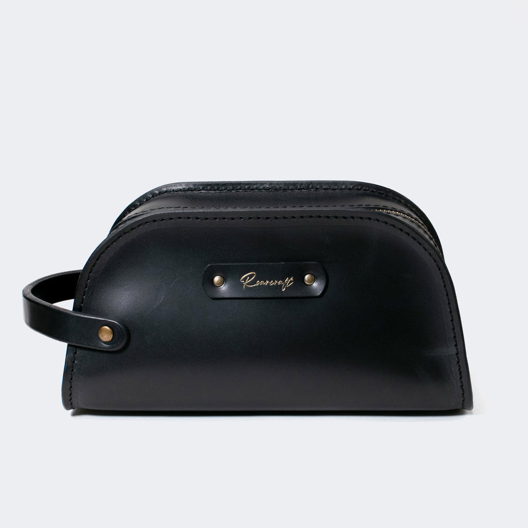 Leather Dopp Kit - Toiletry Bag Black