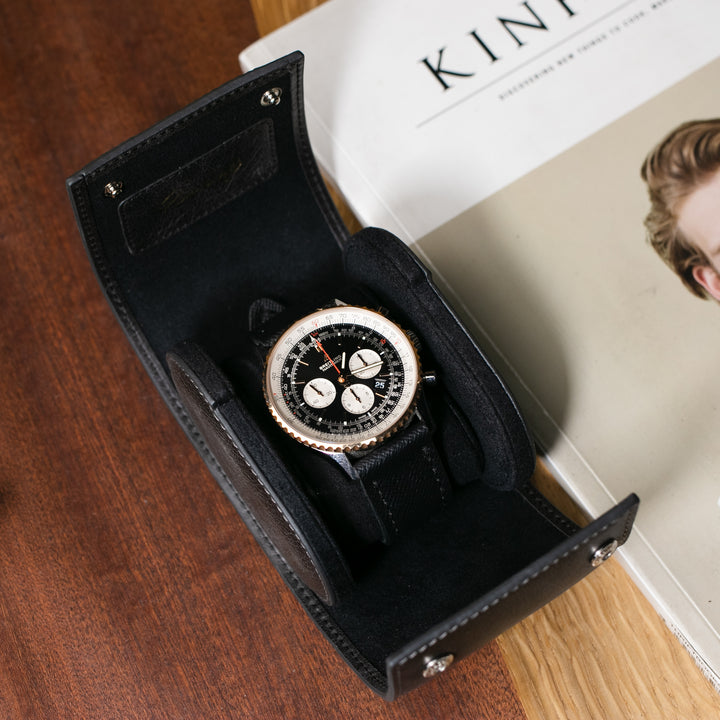 Watch Case - 1 Watch Coal Leather Roll