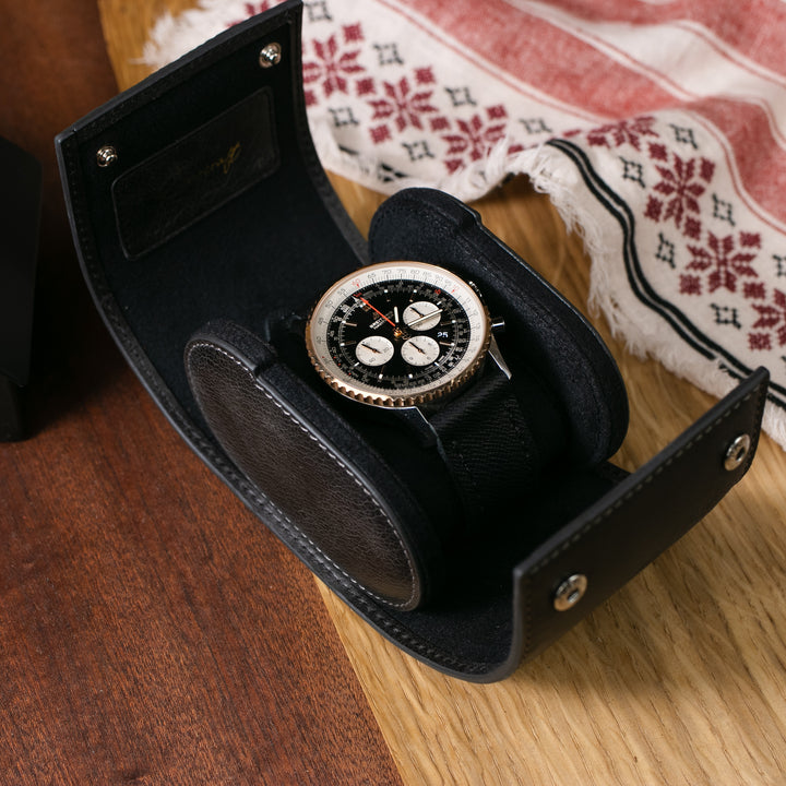 Watch Case - 1 Watch Coal Leather Roll