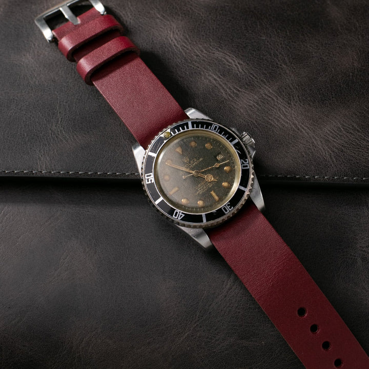 Military Style Leather Watch Strap - Plum