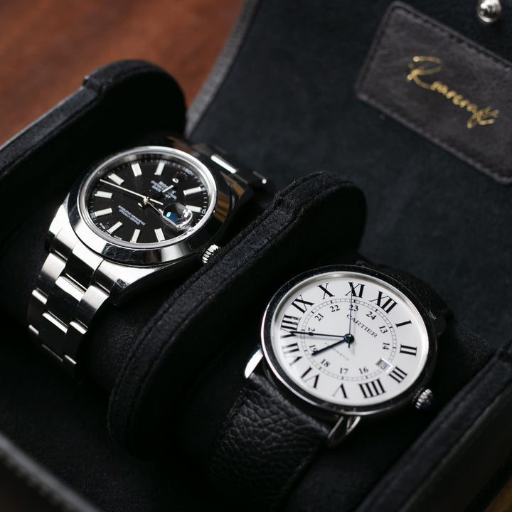 Watch Case - 2 Watches Coal Leather Roll