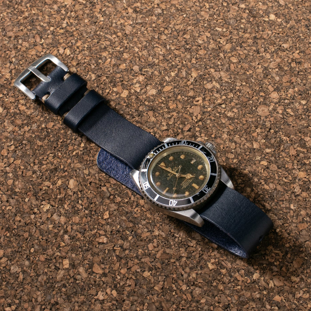 Military Style Leather Watch Strap - Indigo Blue