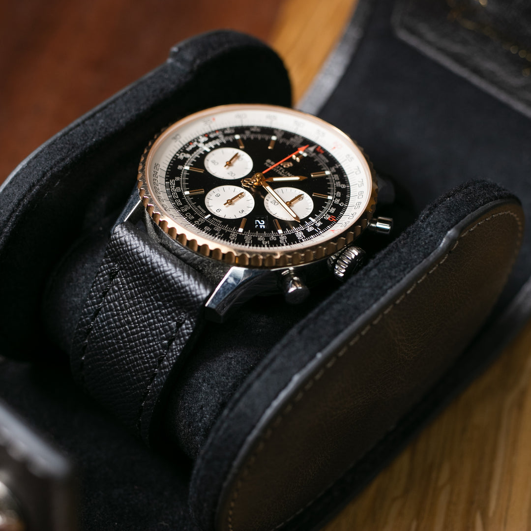 Watch Case - 1 Watch Coal Leather Roll