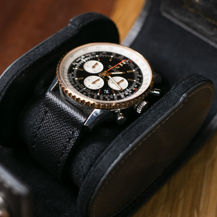 Watch Case - 1 Watch Coal Leather Roll