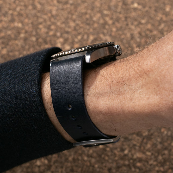 Military Style Leather Watch Strap - Indigo Blue