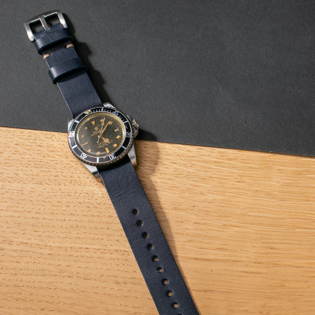 Military Style Leather Watch Strap - Indigo Blue