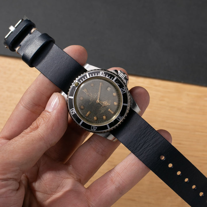 Military Style Leather Watch Strap - Indigo Blue