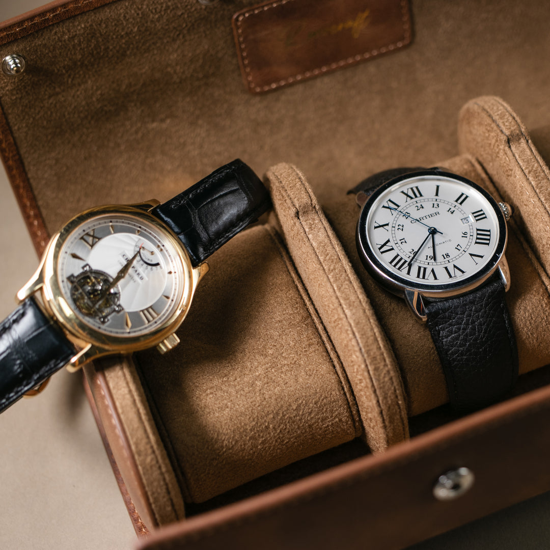Watch Case - 3 Watches Tobacco Leather Roll
