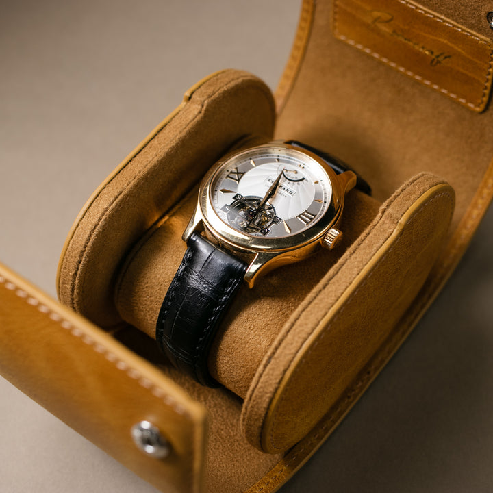 Watch Case - 1 Watch Mustard Leather Roll