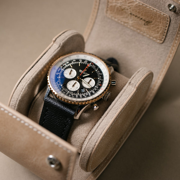 Watch Case - 1 Watch Beige Leather Roll