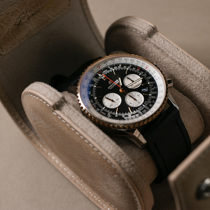 Watch Case - 1 Watch Beige Leather Roll