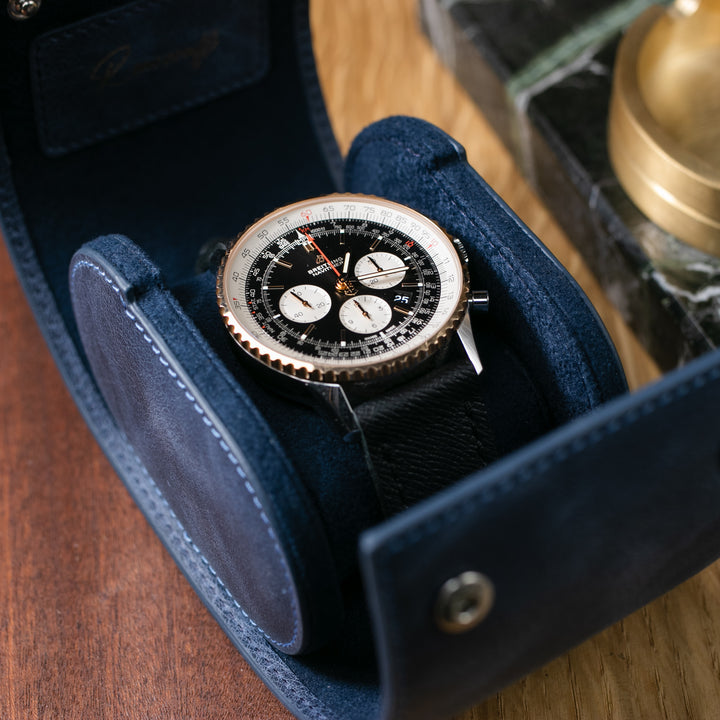 Watch Case - 1 Watch Blue Leather Roll