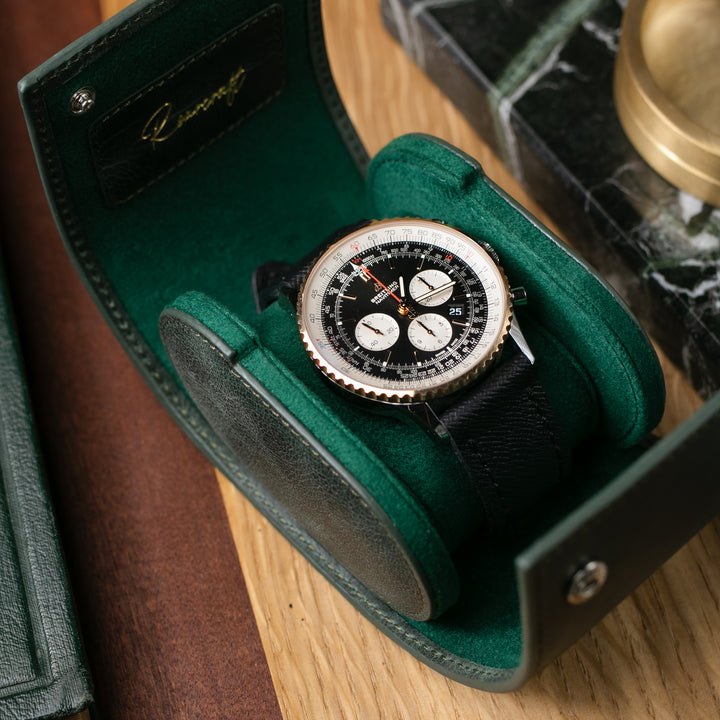 Watch Case - 1 Watch Emerald Leather Roll