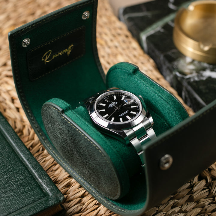 Watch Case - 1 Watch Emerald Leather Roll