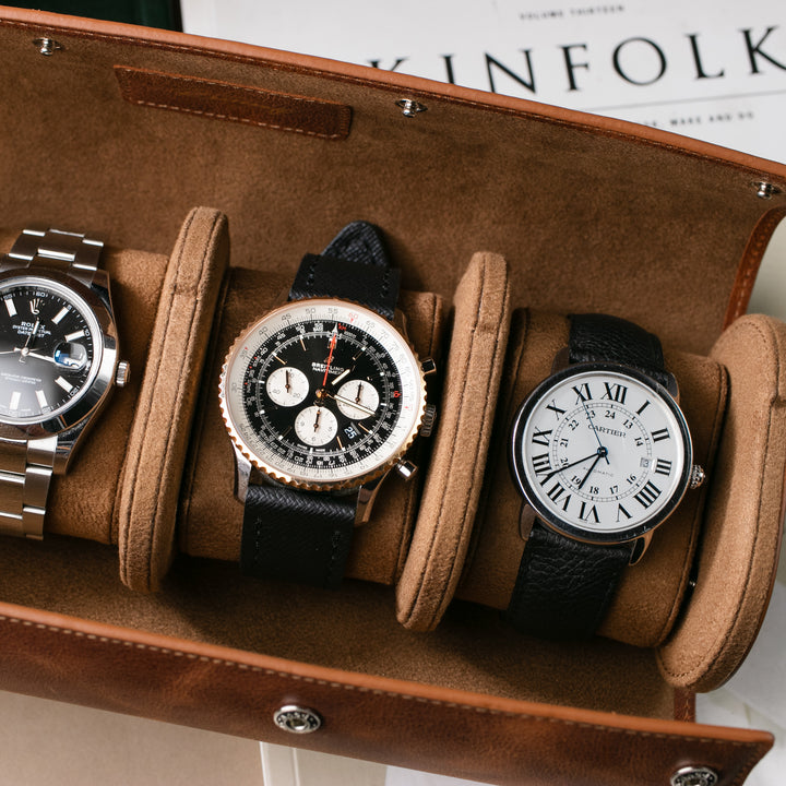 Watch Case - 4 Watches Tobacco Leather Roll
