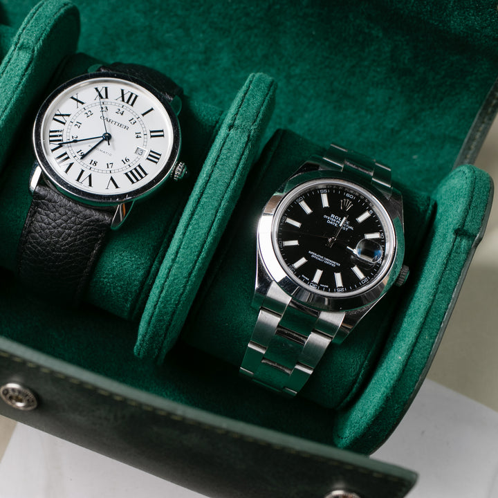 Watch Case - 4 Watches Emerald Leather Roll