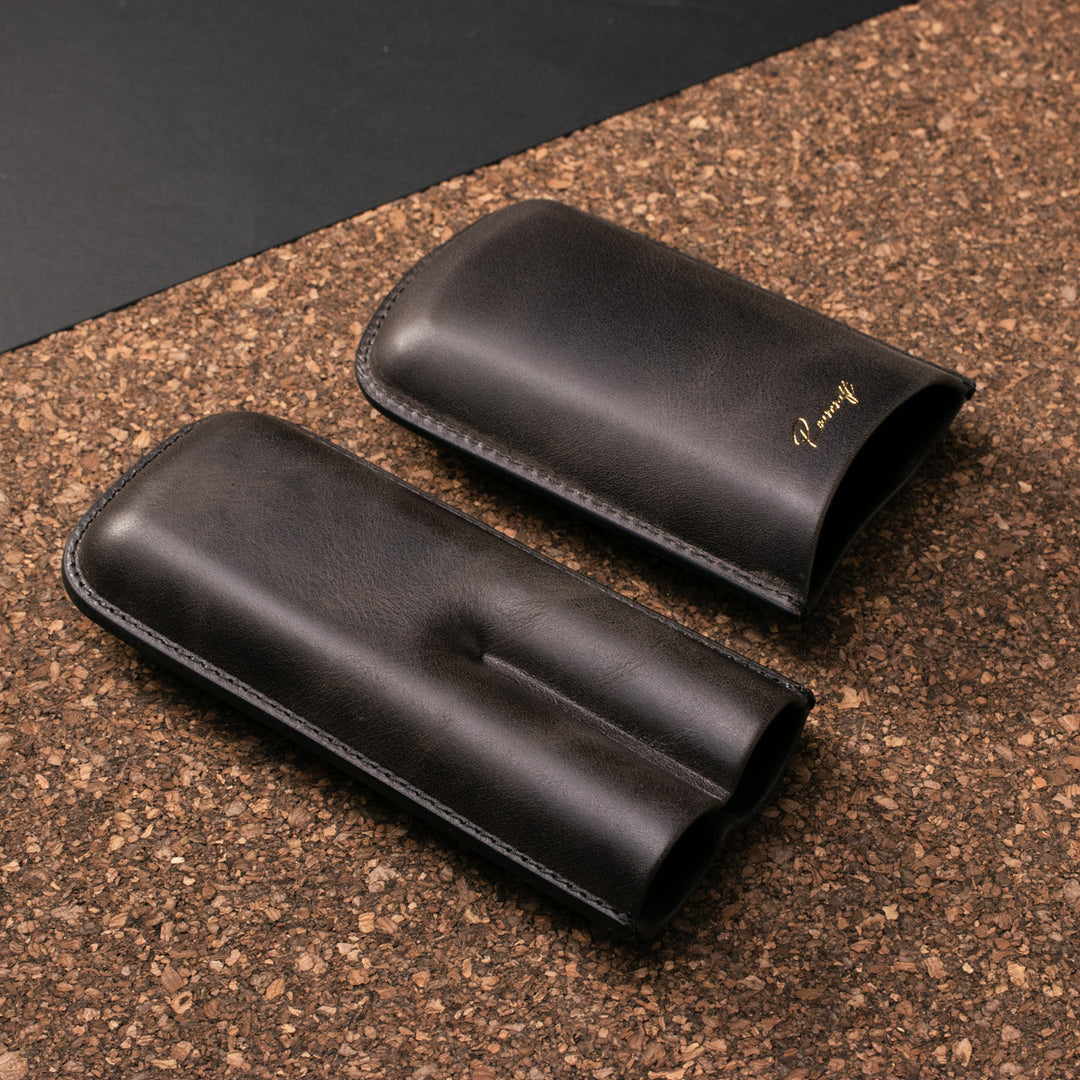 Leather Cigar Case for 2 - Coal
