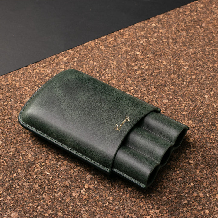 Leather Cigar Case for 3 - Emerald