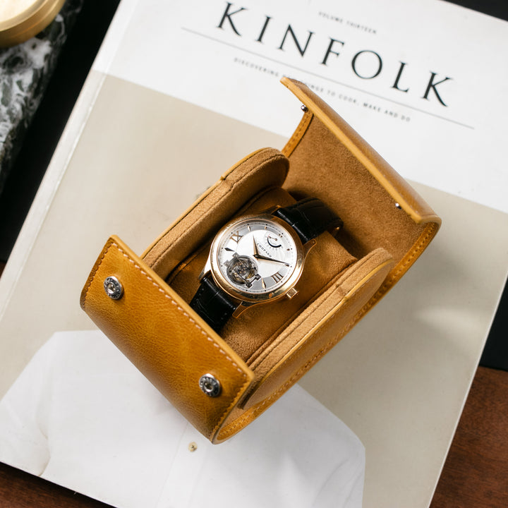 Watch Case - 1 Watch Mustard Leather Roll