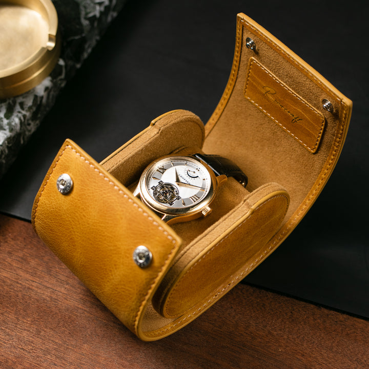 Watch Case - 1 Watch Mustard Leather Roll