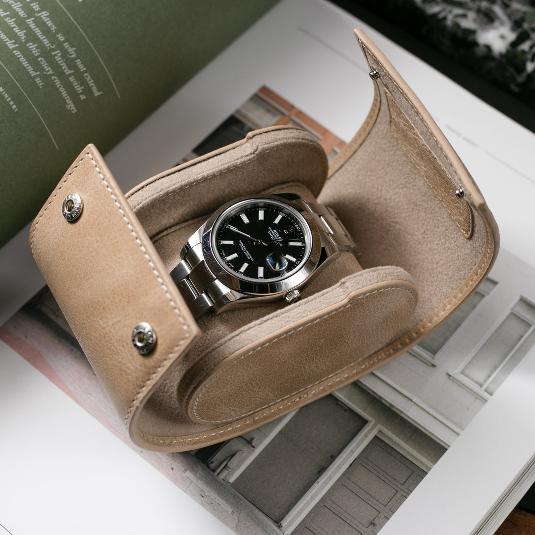 Watch Case - 1 Watch Beige Leather Roll