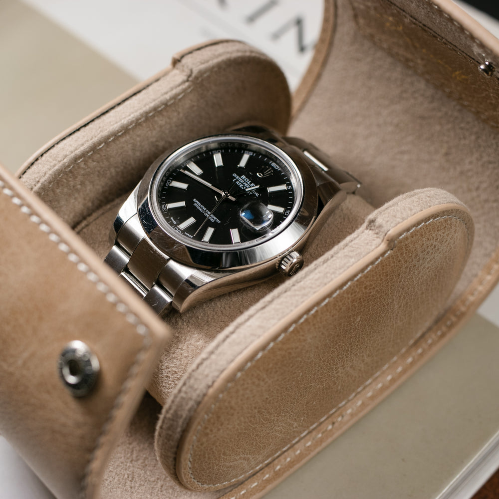 Watch Case - 1 Watch Beige Leather Roll