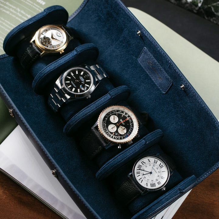 Watch Case - 4 Watches Blue Leather Roll