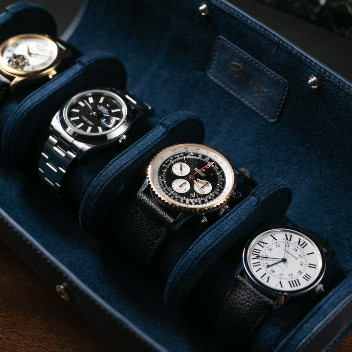 Watch Case - 4 Watches Blue Leather Roll