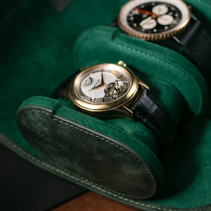 Watch Case - 4 Watches Emerald Leather Roll