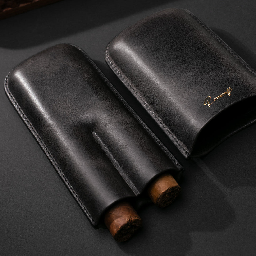 Leather Cigar Case for 2 - Coal