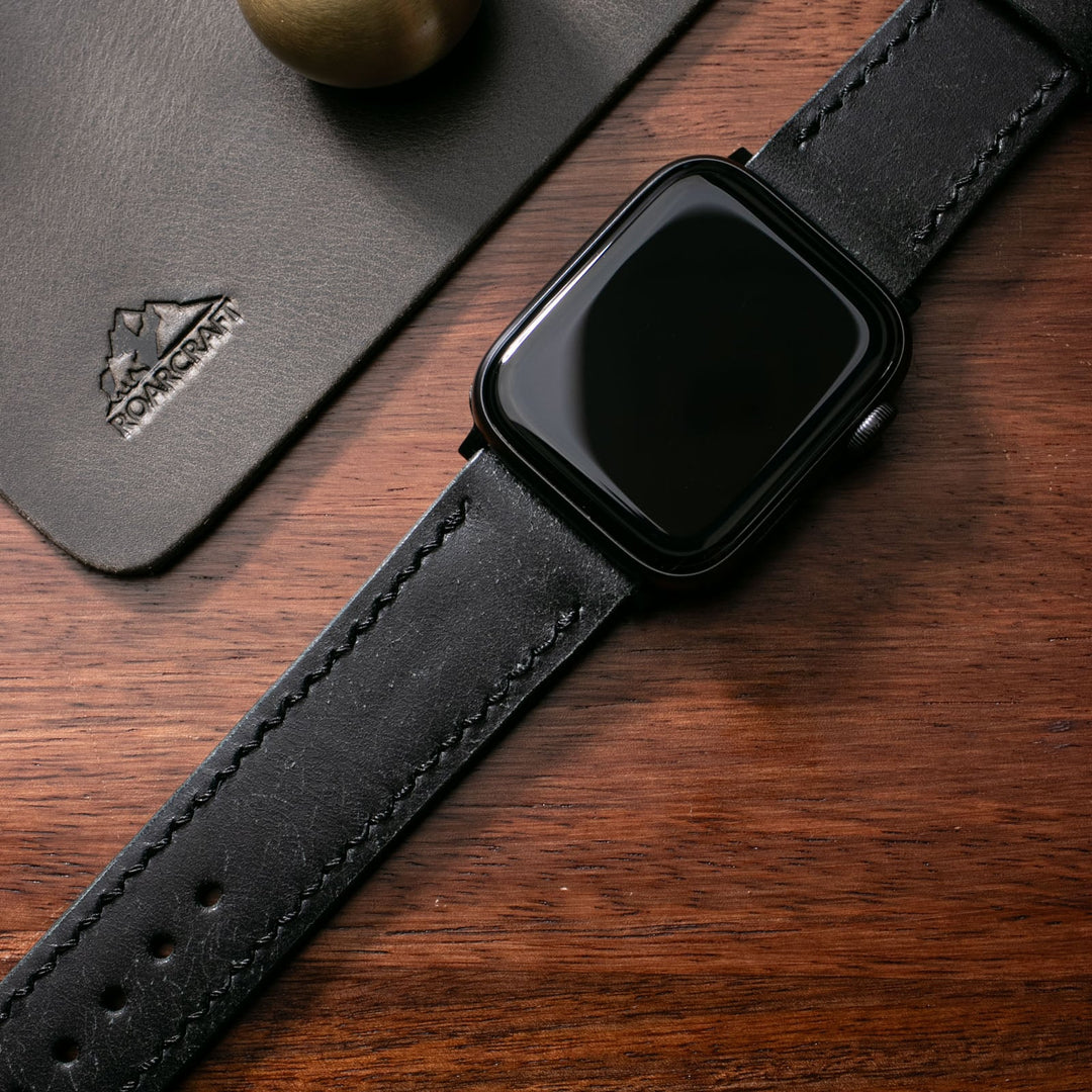 Custom Made Leather Watch Strap - Rustic Black Pueblo