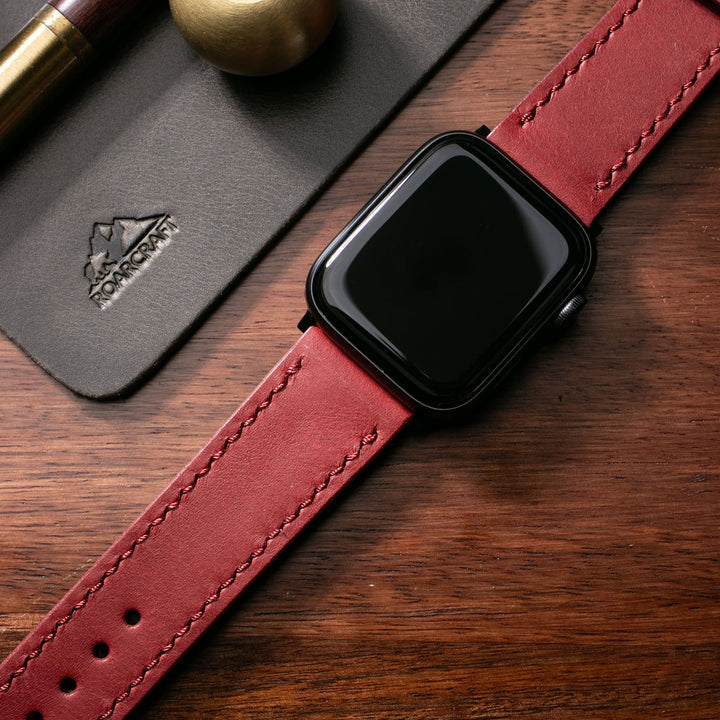 Custom Made Leather Watch Strap - Coral Red Pueblo