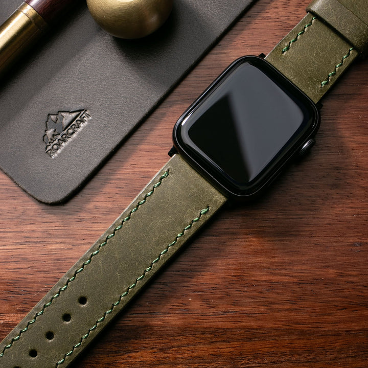 Custom Made Leather Watch Strap - Olive Green Pueblo