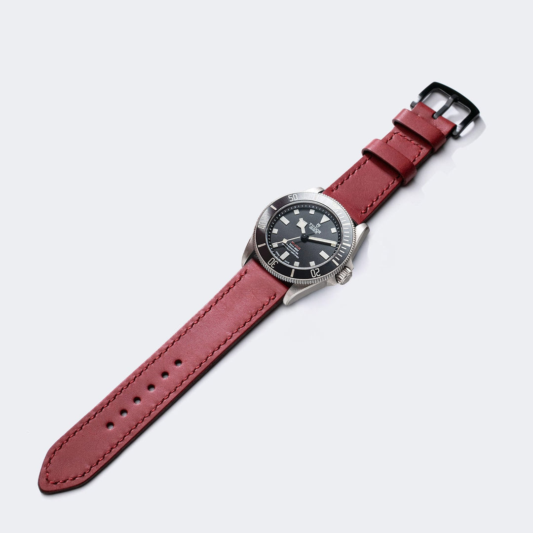 Custom Made Leather Watch Strap - Coral Red Pueblo