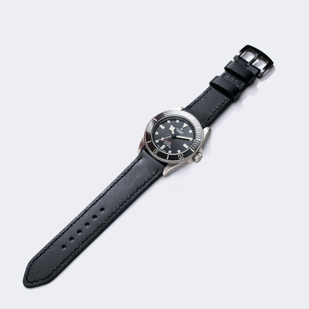 Custom Made Leather Watch Strap - Rustic Black Pueblo