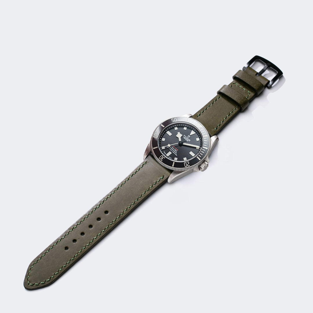 Custom Made Leather Watch Strap - Olive Green Pueblo
