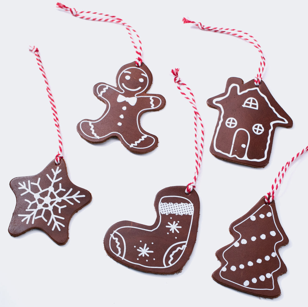 Christmas Tree Leather Ornaments - Set of 5
