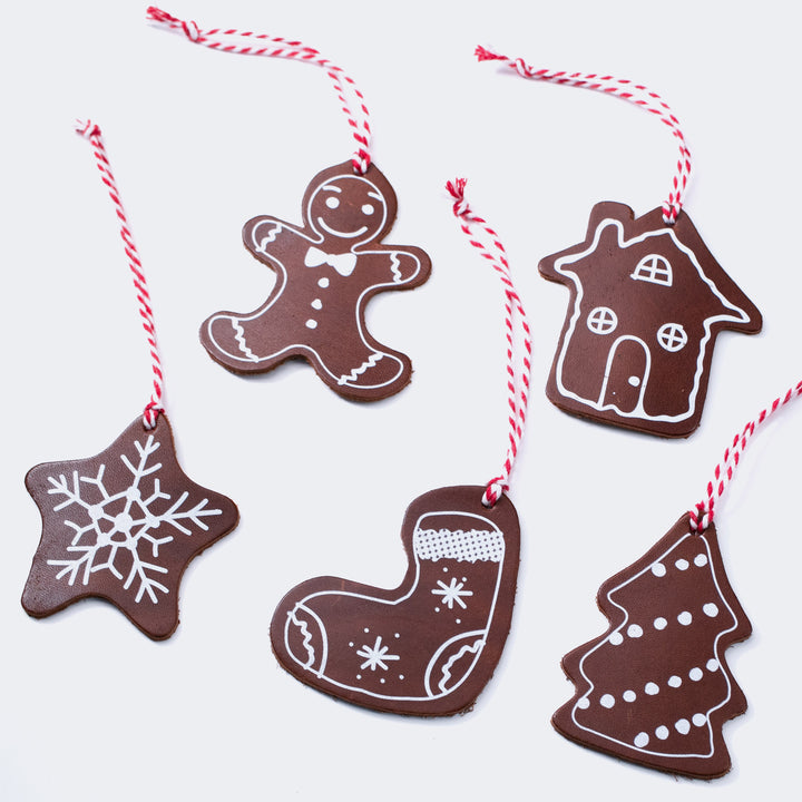 Christmas Tree Leather Ornaments - Set of 5
