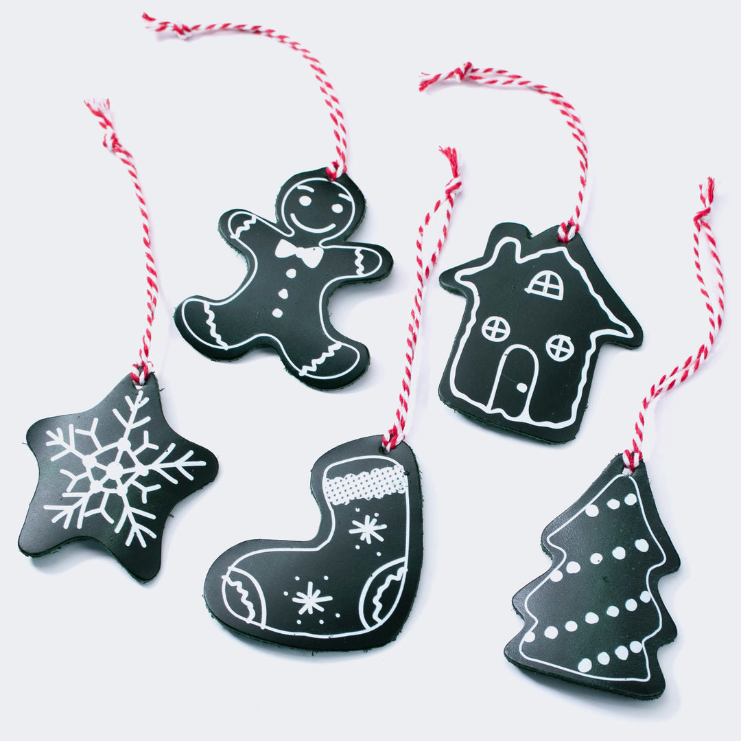 Christmas Tree Leather Ornaments - Set of 5