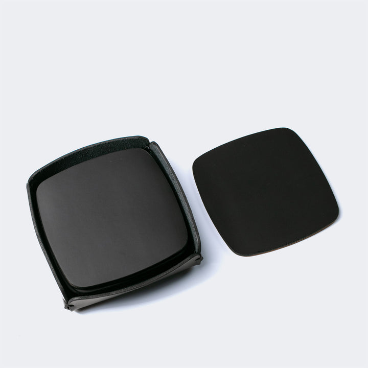 Leather Coaster Set of 5 Black