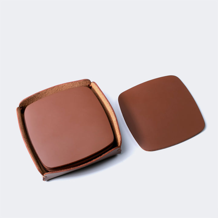 Leather Coaster Set of 5 Caramel