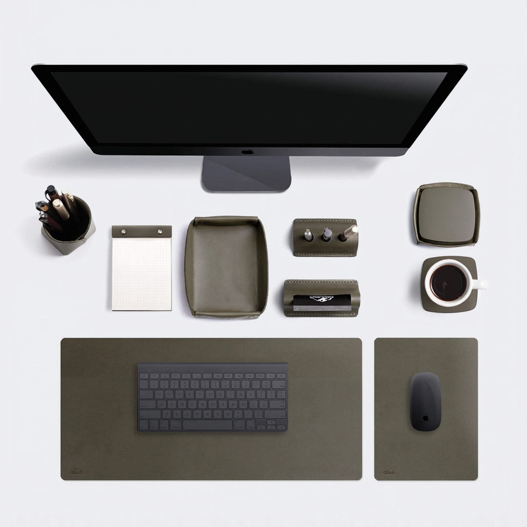 All-In Leather Office Desk Set Olive