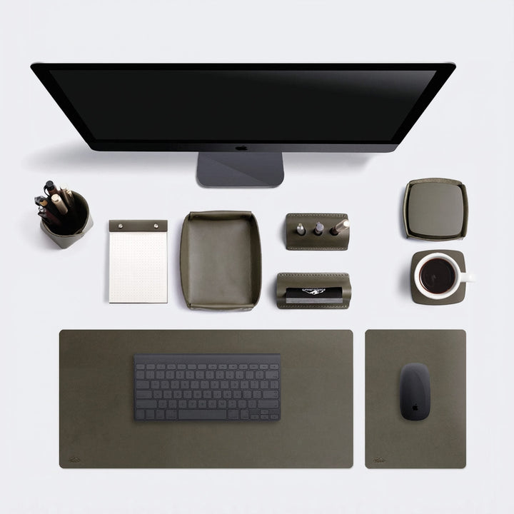 All-In Leather Office Desk Set Olive