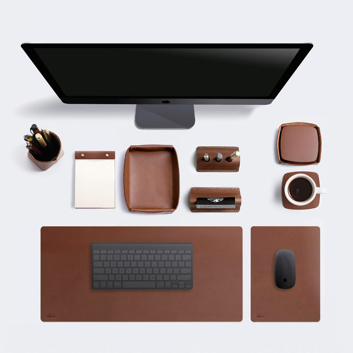All-In Leather Office Desk Set Caramel